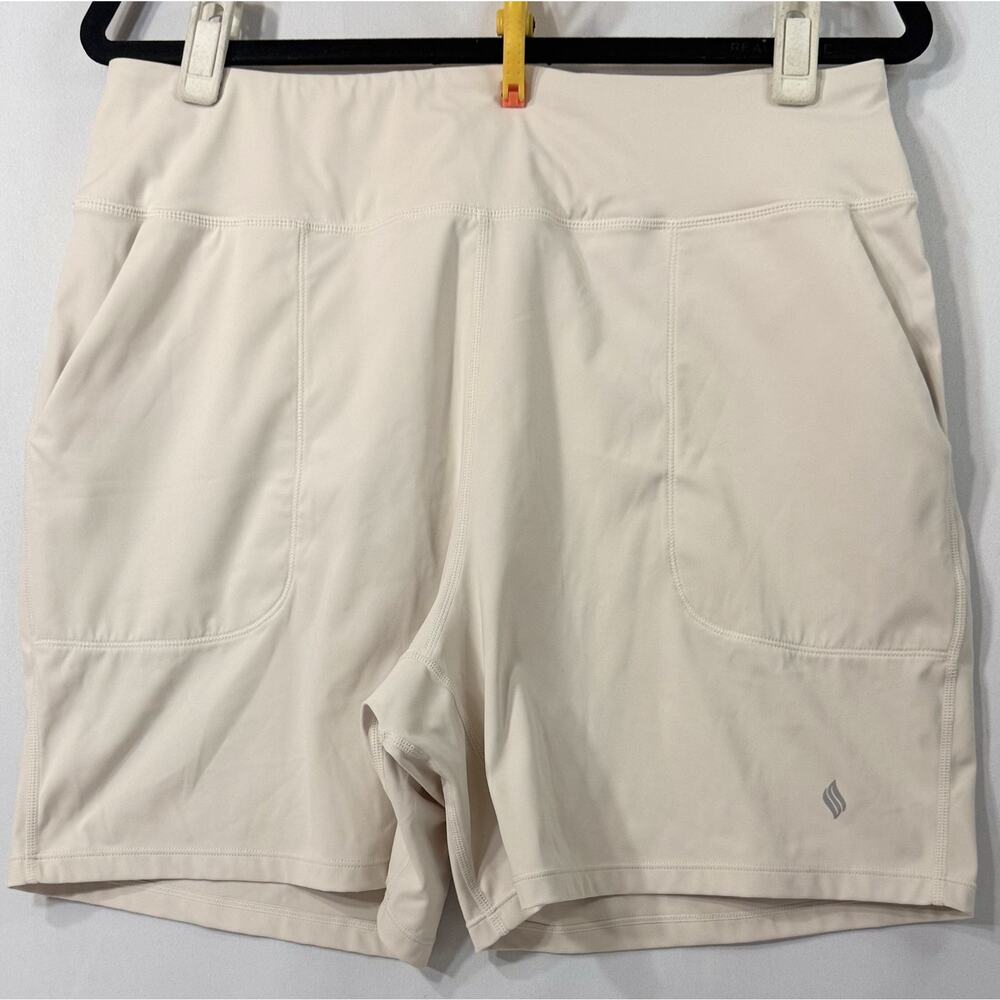 Santiny 2XL Athletic Shorts Cream Stretch Running Gym Training Pocket